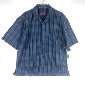 Oobe 100%‎ Silk SS Button Down Shirt Mens Sz L Blue Green Stripe Casual Vacation